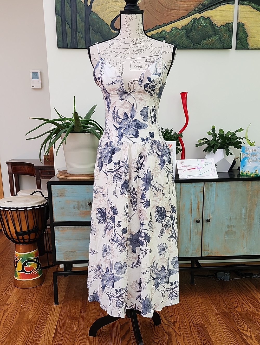 STORIA Smocked Corset Floral Midi Dress with Pockets